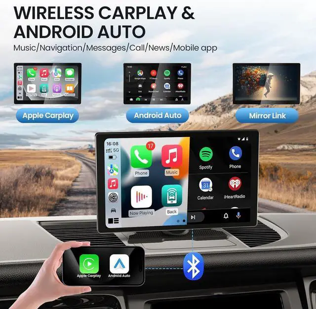 Alt view image 4 of 7 - 9'' HD Portable Carplay Screen for Car with 4K Dash Cam & 1080P Backup Camera DVR, Car Audio Receivers with Carplay & Android Auto Touch Screen, GPS Navigation, Mirror Link, Voice Control