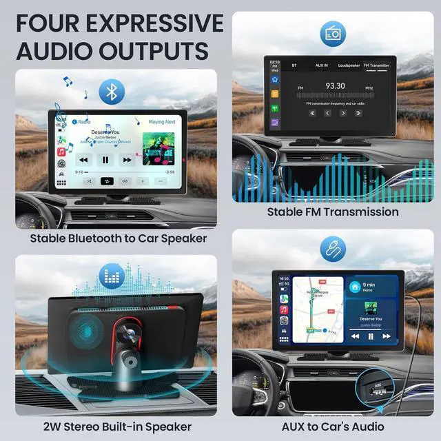 Alt view image 5 of 7 - 9'' HD Portable Carplay Screen for Car with 4K Dash Cam & 1080P Backup Camera DVR, Car Audio Receivers with Carplay & Android Auto Touch Screen, GPS Navigation, Mirror Link, Voice Control