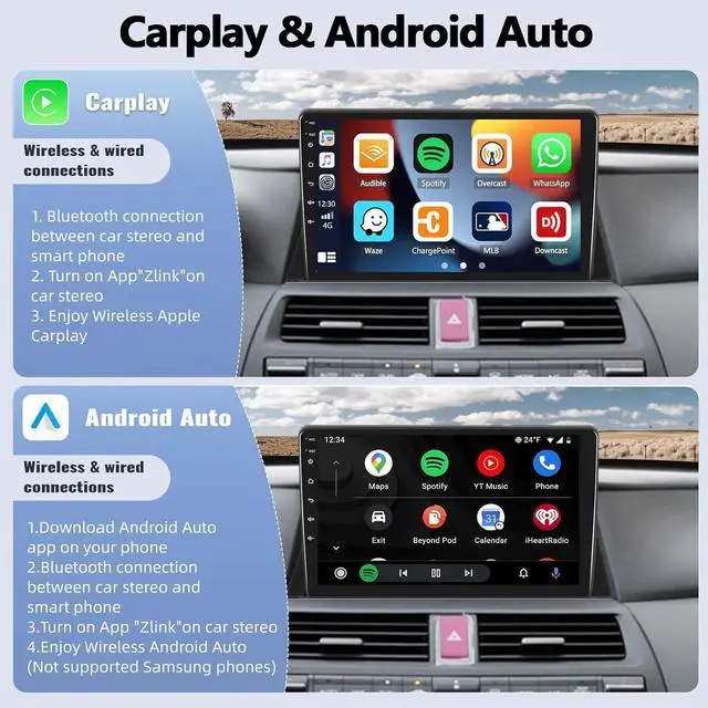 Alt view image 2 of 7 - 2G+64G Android Car Stereo for Honda Accord 8th 2008-2013 with Wireless Carplay Android Auto Mirror Link 10.1 inch Touchscreen Car Radio with GPS Navigation WiFi 26UI Bluetooth FM Backup Camera MIC