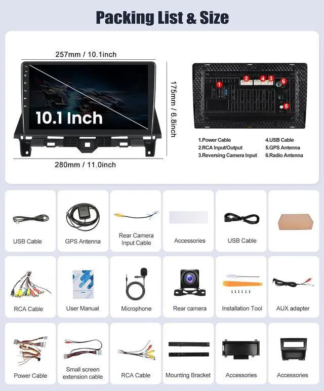 Alt view image 3 of 7 - 2G+64G Android Car Stereo for Honda Accord 8th 2008-2013 with Wireless Carplay Android Auto Mirror Link 10.1 inch Touchscreen Car Radio with GPS Navigation WiFi 26UI Bluetooth FM Backup Camera MIC