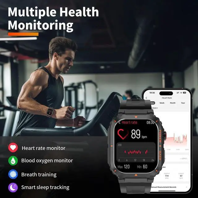 Alt view image 6 of 7 - Military GPS Smart Watch for Men with Offline Map/Air Pressure/Altitude/Compass,smart Watch for Android Phones and iPhone,Waterproof Fitness Tracker with Blood Oxygen/Heart Rate/Sleep/100+ Sport Modes