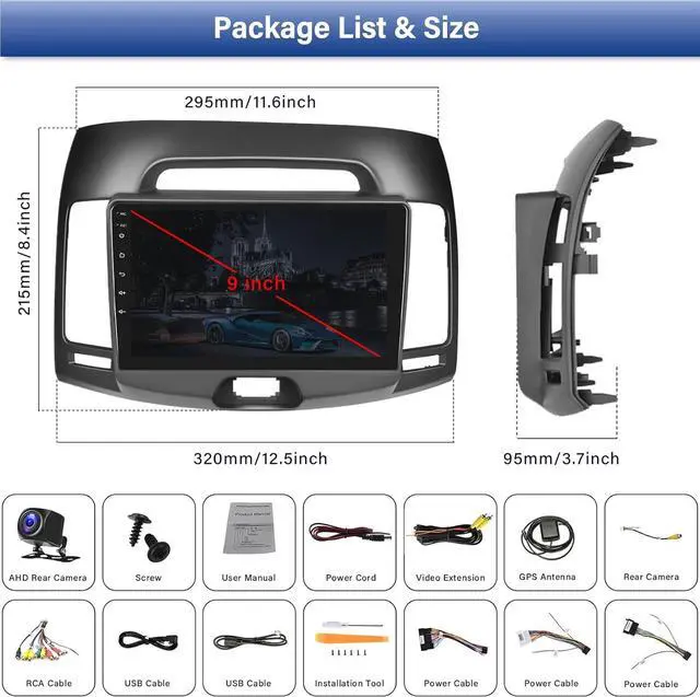 Alt view image 7 of 7 - [2+64G]Android 13 Car Stereo for Hyundai Elantra 2007 2008 2009 2010 with Wireless Carplay &Android Auto,9 Inch Touch Screen Car Radio with GPS WiFi Bluetooth FM/RDS Radio SWC AUX-in+AHD Backup Camera