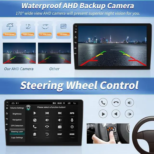 Alt view image 6 of 7 - [2+64G]Android 13 Car Stereo for Hyundai Elantra 2007 2008 2009 2010 with Wireless Carplay &Android Auto,9 Inch Touch Screen Car Radio with GPS WiFi Bluetooth FM/RDS Radio SWC AUX-in+AHD Backup Camera
