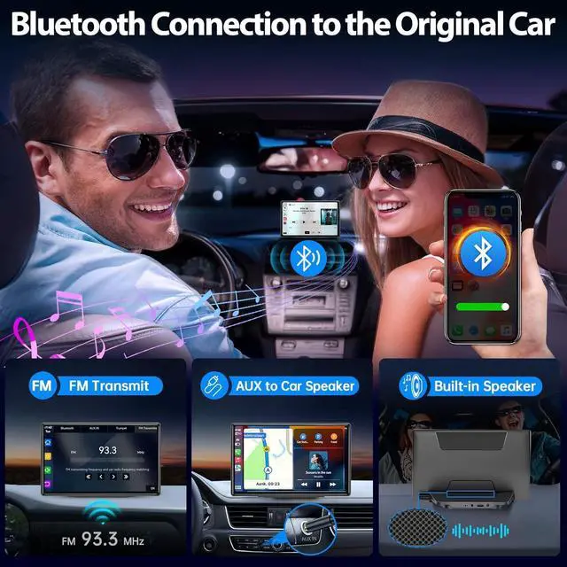 Alt view image 4 of 6 - Wireless CarPlay Screen for Car - Portable Dash 9" HD IPS Screen with Strongest Suction Mount, Android Auto, GPS Navigation, Bluetooth Handsfree, Airplay, MirrorCast, Fit Most Cars