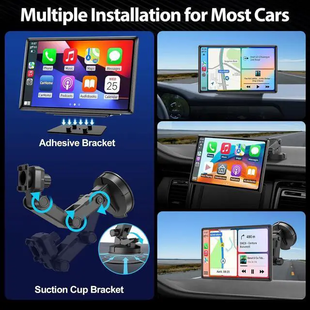Alt view image 6 of 6 - Wireless CarPlay Screen for Car - Portable Dash 9" HD IPS Screen with Strongest Suction Mount, Android Auto, GPS Navigation, Bluetooth Handsfree, Airplay, MirrorCast, Fit Most Cars