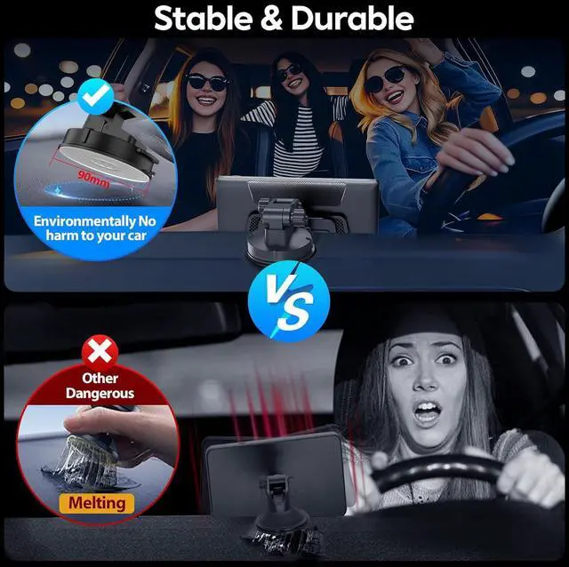 Alt view image 3 of 6 - Wireless CarPlay Screen for Car - Portable Dash 9" HD IPS Screen with Strongest Suction Mount, Android Auto, GPS Navigation, Bluetooth Handsfree, Airplay, MirrorCast, Fit Most Cars
