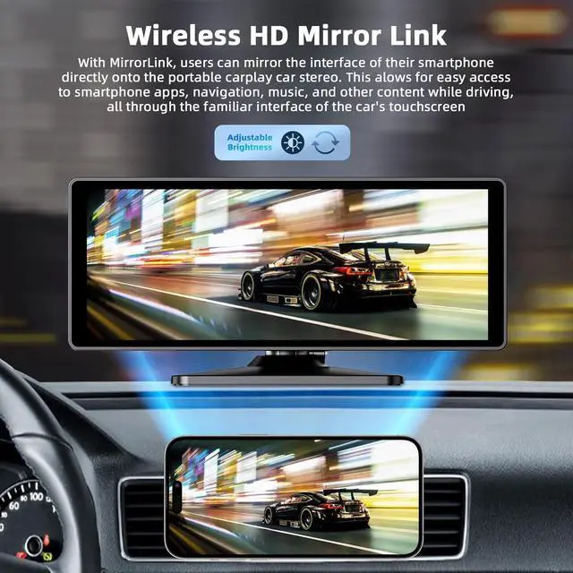 Alt view image 6 of 7 - 10.26 Inch Carplay Screen for Car, Portable Car Play Screen with Wireless Carplay & Android Auto, 4K Dash Cam/1080P Backup Camera/GPS Navigation/Mirror Link/Bluetooth, Portable Carplay with 64GB TF