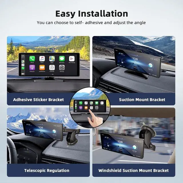 Alt view image 7 of 7 - 10.26 Inch Carplay Screen for Car, Portable Car Play Screen with Wireless Carplay & Android Auto, 4K Dash Cam/1080P Backup Camera/GPS Navigation/Mirror Link/Bluetooth, Portable Carplay with 64GB TF