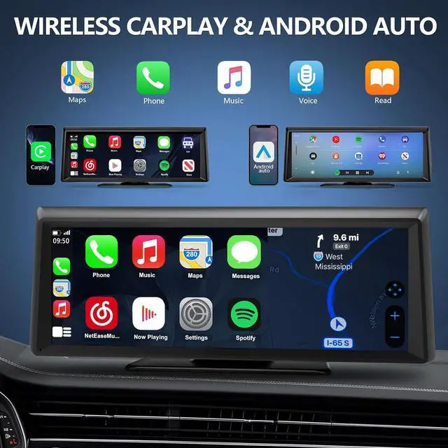 Alt view image 2 of 7 - Wireless CarPlay Screen with 2K Dash Cam, 8.1" Portable Touchscreen Car Stereo with CarPlay & Android Auto, 1080P Backup Camera, Voice Control, Bluetooth, Mirror Link, GPS Navigation