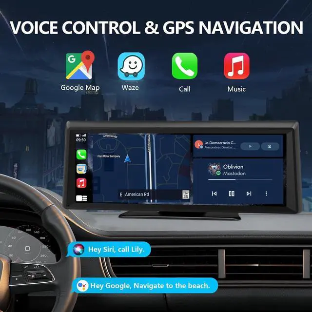 Alt view image 4 of 7 - Wireless CarPlay Screen with 2K Dash Cam, 8.1" Portable Touchscreen Car Stereo with CarPlay & Android Auto, 1080P Backup Camera, Voice Control, Bluetooth, Mirror Link, GPS Navigation