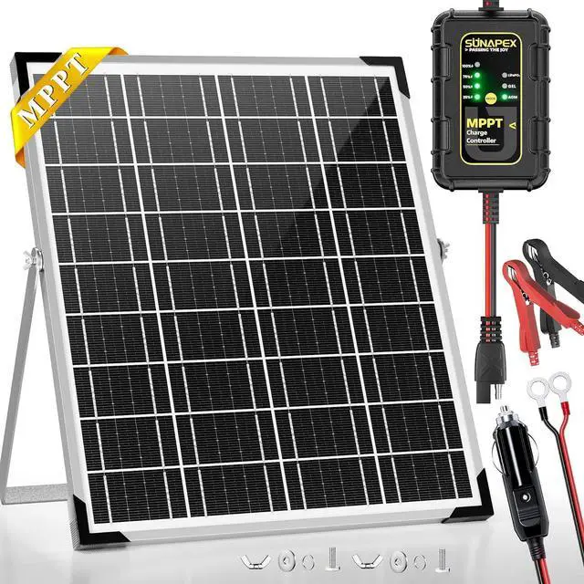Main image of 12V Solar Battery Charger: 25W Waterproof Solar Panel Kit- Aluminum Trickle Charger for Car Battery with MPPT Controller - Battery Tender Motorcycle Boat Marine RV Trailer Tractor Truck