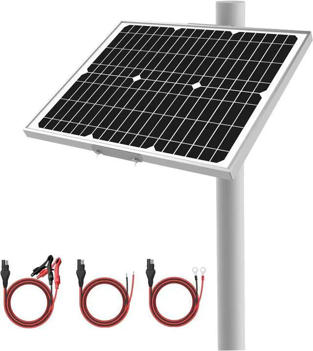Main image of 12V Waterproof Solar Battery Trickle Charger & Maintainer - 20 Watts Mono Solar Panel Built-in Intelligent MPPT Charge Controller + Adjustable Mount Brackets for Pole Dia 1.5-3.0inch/40-80mm
