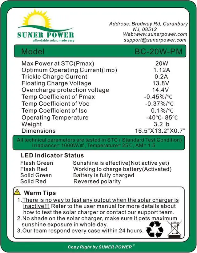 Alt view image 5 of 7 - 12V Waterproof Solar Battery Trickle Charger & Maintainer - 20 Watts Mono Solar Panel Built-in Intelligent MPPT Charge Controller + Adjustable Mount Brackets for Pole Dia 1.5-3.0inch/40-80mm