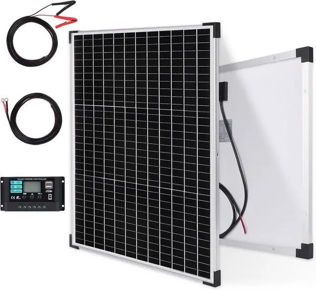 Main image of 50W Solar Panels Kit 12V Monocrystalline Solar Maintainer 10A Battery Charge Controller with Extension Cable and Clips O-Ring Terminal fit RV Car Rooftop Camp Off Grid Applications