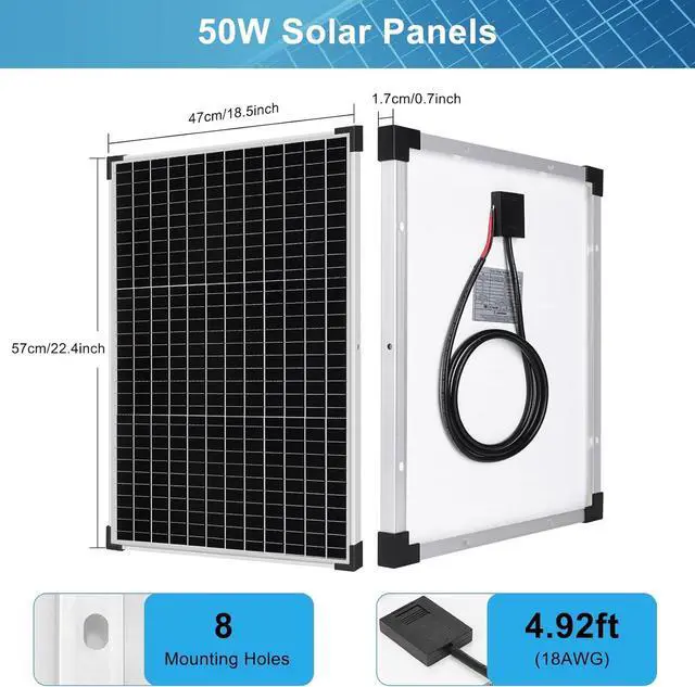 Alt view image 4 of 7 - 50W Solar Panels Kit 12V Monocrystalline Solar Maintainer 10A Battery Charge Controller with Extension Cable and Clips O-Ring Terminal fit RV Car Rooftop Camp Off Grid Applications