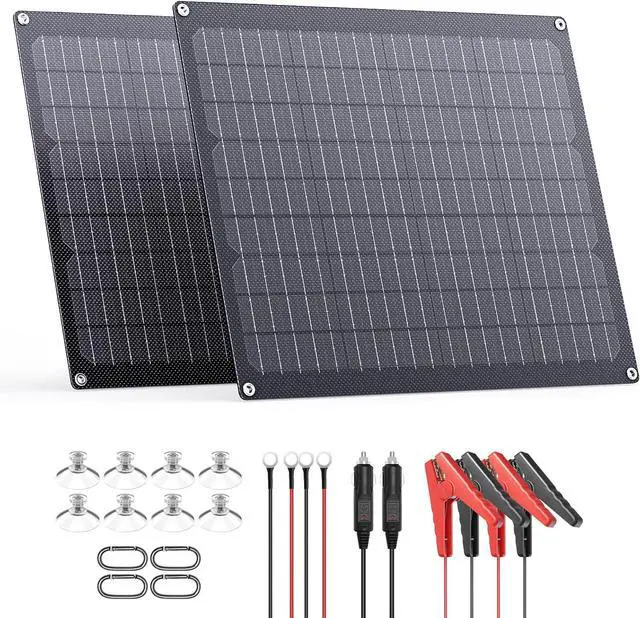 Main image of 40W 12V Solar Battery Charger,2 PCS 20W Solar Battery Maintainer with Built-in Intelligent Charge Controller,IP68 Waterproof Trickle Charger for Car Boat Marine RV Trailer