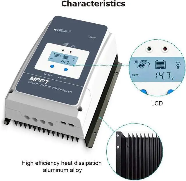 Alt view image 6 of 7 - 50A MPPT Solar Charge Controller Tracer-an Series High-Power Charge Controllers Compatible with 12V/24V/36V/48V Lead-Acid and Lithium Batteries (50A)