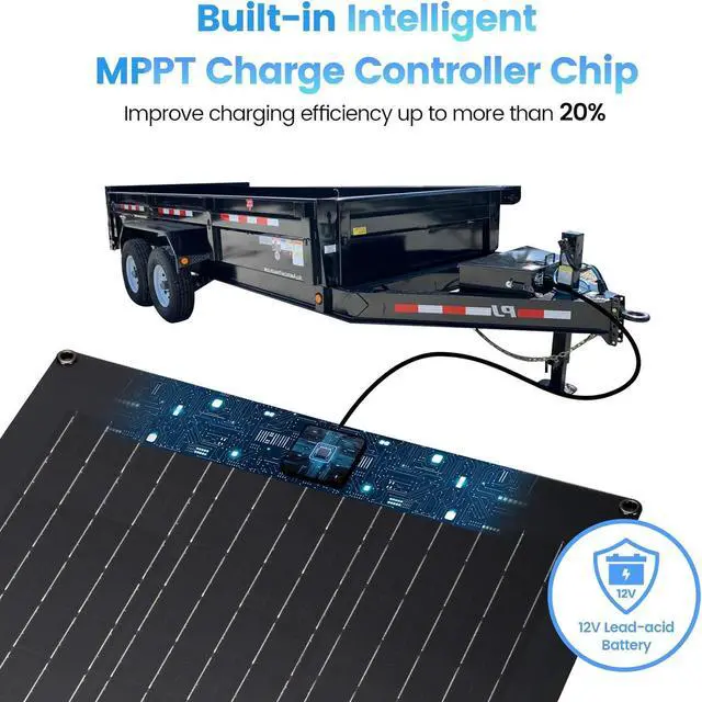Alt view image 3 of 7 - Solar Battery Charger Maintainer,  20W Solar Panel Kit for Dump Trailer Built-in Maintenance Pulse & Intelligent MPPT Charge Controller, Waterproof, Suitable for 12V Lead-Acid Battery