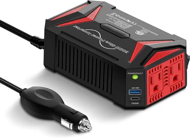 Main image of 300Watt Pure Sine Wave Power Inverter [30W PD USB-C] Car Adapter DC 12V to AC 110V with QC3.0 USB Ports, Multi-Protection Car Charger Power Inverter for Vehicles