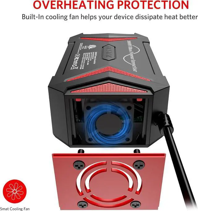 Alt view image 4 of 7 - 300Watt Pure Sine Wave Power Inverter [30W PD USB-C] Car Adapter DC 12V to AC 110V with QC3.0 USB Ports, Multi-Protection Car Charger Power Inverter for Vehicles