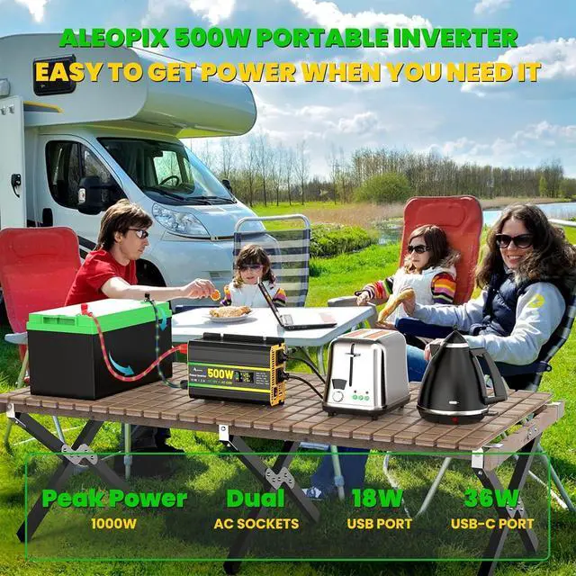 Alt view image 6 of 7 - 500 Watt Power Inverter for Vehicles, Car Power Inverter with 2 AC Outlets/Cigarette Lighter/PD 36W USB-C/QC 18W Port/LED Display, Inverter 12V to 110V for Truck/Car/Laptop/Camping with Surge 1000W