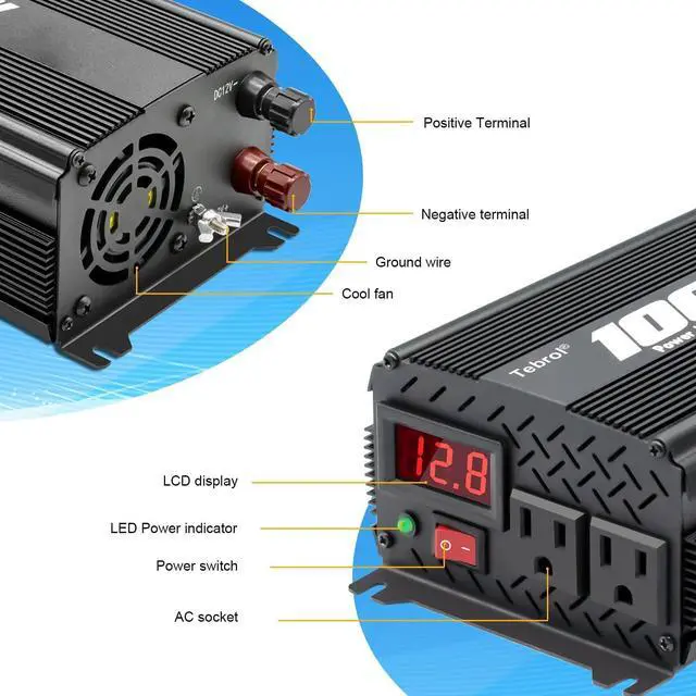 Alt view image 3 of 6 - 1000 watt Inverter Modified Wave 12V to 110V/120V DC to AC Inverter car Power Inverter for semi Truck Vehicles Camping RV Van Solar Power Inverter Converter with LCD Display-1000w