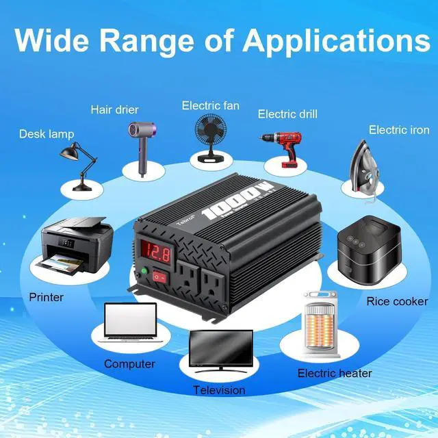 Alt view image 5 of 6 - 1000 watt Inverter Modified Wave 12V to 110V/120V DC to AC Inverter car Power Inverter for semi Truck Vehicles Camping RV Van Solar Power Inverter Converter with LCD Display-1000w