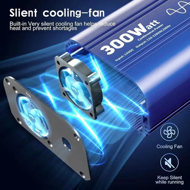 Alt view image 6 of 7 - 300 watt Pure Sine Wave Car Inverter 12V DC to 110V AC Power Inverter Converter with 30W PD USB-C & QC3.0 Fast Charging & AC Outlet for Vehicle Truck RV