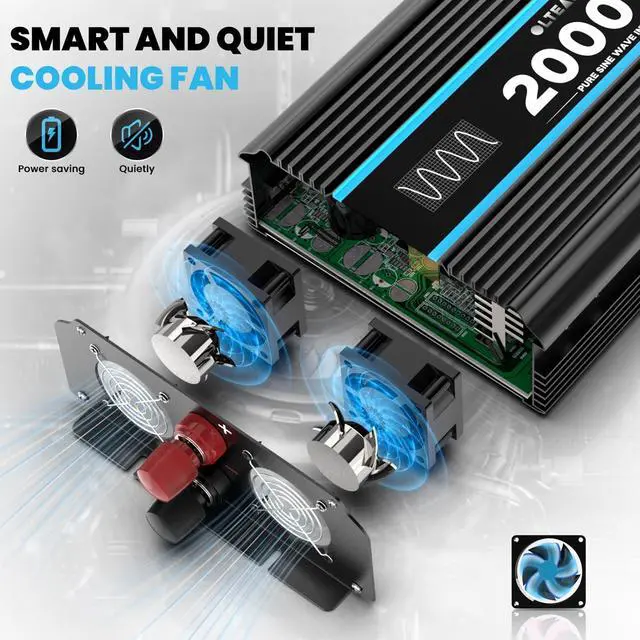 Alt view image 7 of 7 - 2000 Watts Pure Sine Wave Inverter 12V DC to 110/120V AC Power Inverter with 2 AC Outlets, 3.1A USB Port, LCD Display, Remote Controller, Car Power Converter for Truck, Home, Vehicles, Boat