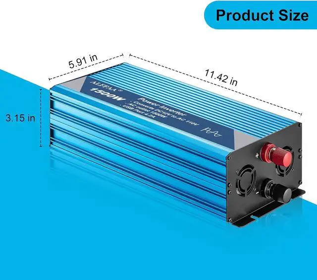 Alt view image 4 of 6 - 1500W Pure Sine Wave Inverter 12V to 110V with Built-in 5V/2.1A USB Port,Hardwire Terminal, LCD Display,12V DC to 120V AC Converter for Home, RV, Truck (1500W)