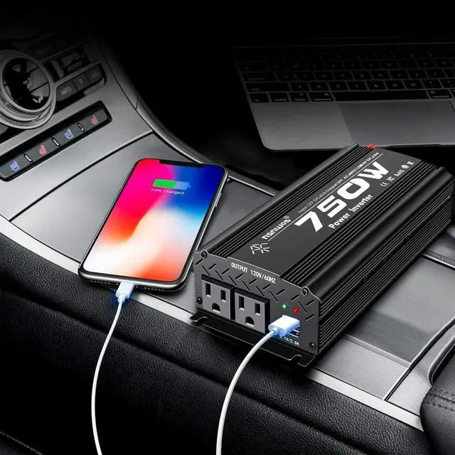 Alt view image 6 of 6 - 750W Power Inverter DC 12V to 110V AC Car Inverter with 4.2A Dual USB Car Adapter