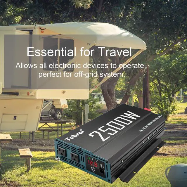 Alt view image 6 of 7 - 2500W Pure Sine Wave Inverter 12V DC to 110V AC Converter for Home, RV, Truck, Off-Grid Solar Power Inverter with Built-in 5V/2.1A USB, AC Hardwire Port, Remote Controller