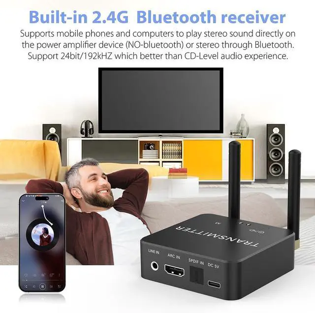 Alt view image 4 of 7 - 5.8GHz&5.2GHz Dual-Band Wireless Audio Transmitter Receiver with HDMI/Optical Digital(SPDIF)/RCA(3.5mm) in/Output, 160ft Long Range 0.018s Low Latency with Built-in Bluetooth 5.3 Receiver