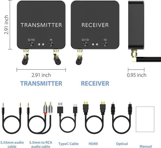 Alt view image 7 of 7 - 5.8GHz&5.2GHz Dual-Band Wireless Audio Transmitter Receiver with HDMI/Optical Digital(SPDIF)/RCA(3.5mm) in/Output, 160ft Long Range 0.018s Low Latency with Built-in Bluetooth 5.3 Receiver