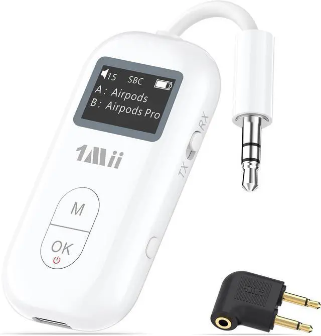 Main image of SafeFly Pro Bluetooth 5.3 Transmitter Receiver, Wireless Audio Adapter w/Screen for 2 Bluetooth Headphones, AptX LL/HD/AD, Use with Any 3.5MM Jack on Airplane, TV & iPad/Tablet