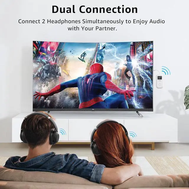 Alt view image 5 of 6 - SafeFly Pro Bluetooth 5.3 Transmitter Receiver, Wireless Audio Adapter w/Screen for 2 Bluetooth Headphones, AptX LL/HD/AD, Use with Any 3.5MM Jack on Airplane, TV & iPad/Tablet