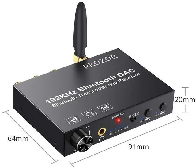 Alt view image 3 of 7 - 192KHz DAC Bluetooth 5.0 Transmitter & Receiver, aptX HD & Low Latency Audio Adapter, Optical Coaxial to RCA L/R 3.5mm Jack Digital to Analog Converter for TV, Speaker, Headphone