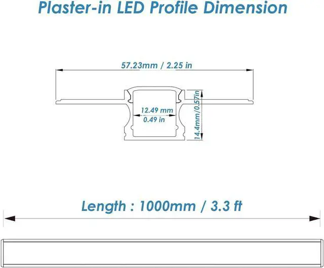 Alt view image 2 of 7 - Plaster-in LED Aluminum Channel 6Pack 1m/3.3ft Plaster LED Strip Light Diffuser Profile,Trimless Drywall Aluminum LED Channel Profile with Milky Diffuser Cover End Cap for Wall and Ceiling