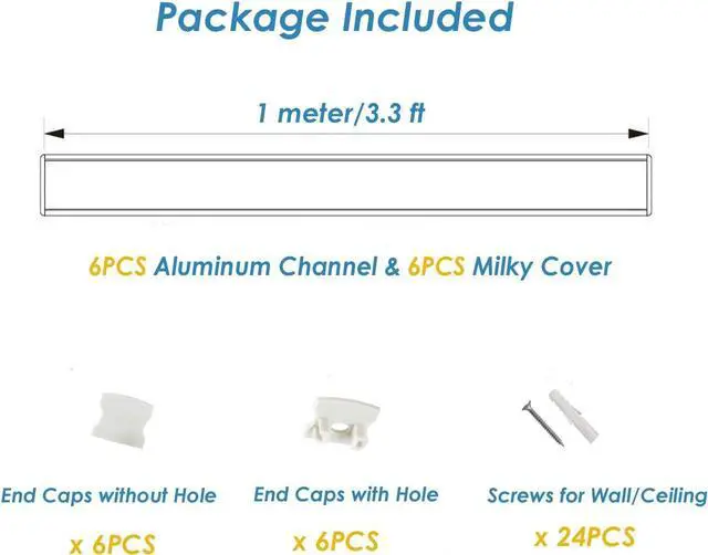Alt view image 3 of 7 - Plaster-in LED Aluminum Channel 6Pack 1m/3.3ft Plaster LED Strip Light Diffuser Profile,Trimless Drywall Aluminum LED Channel Profile with Milky Diffuser Cover End Cap for Wall and Ceiling