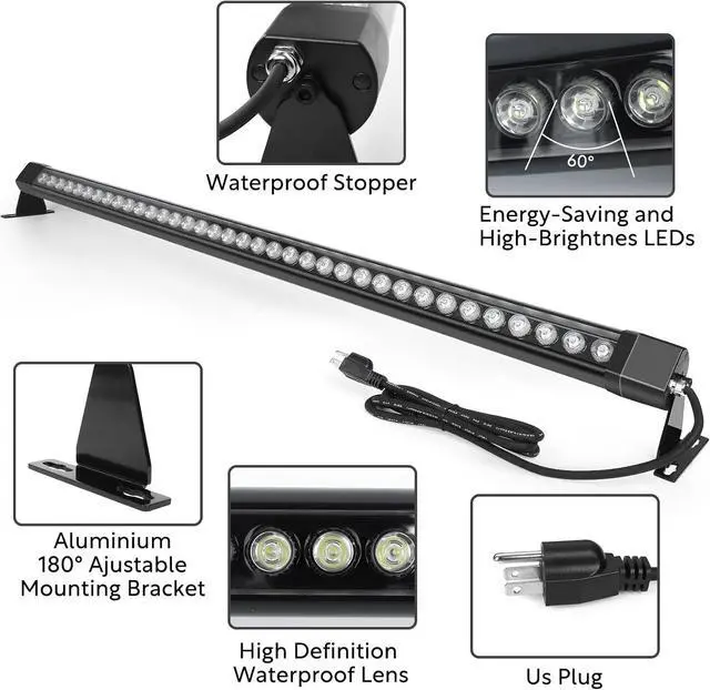 Alt view image 5 of 7 - LED Wall Washer Lights Bar 2 Pack,72W 5000K Daylight White Outdoor Wall Wash Lighting,4ft IP67 Waterproof Linear Led Wall Washer Light for Garden,Backyard,Building,Courtyard Exterio Landscape Lighting