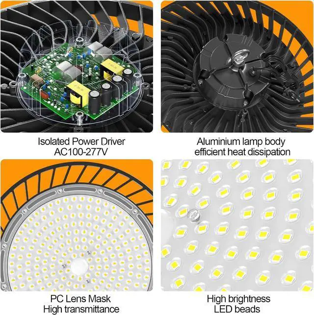 Alt view image 4 of 5 - 8 Pack LED High Bay Lights 200W, 30000LM 6500K UFO High Bay Led Shop Lights AC100-277V with Plug Industrial Warehouse Workshop Factory Barn Garage Area Lighting Fixture