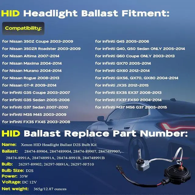 Alt view image 7 of 7 - 2 Set Xenon HID Ballast Headlight Control Unit with Igniter & D2S Bulb Compatible with Nissan Altima Maxima Murano 370Z 350Z G35 G37 FX35 FX45 QX56 QX70 QX80 Replace 28474-89904 28474-8991A