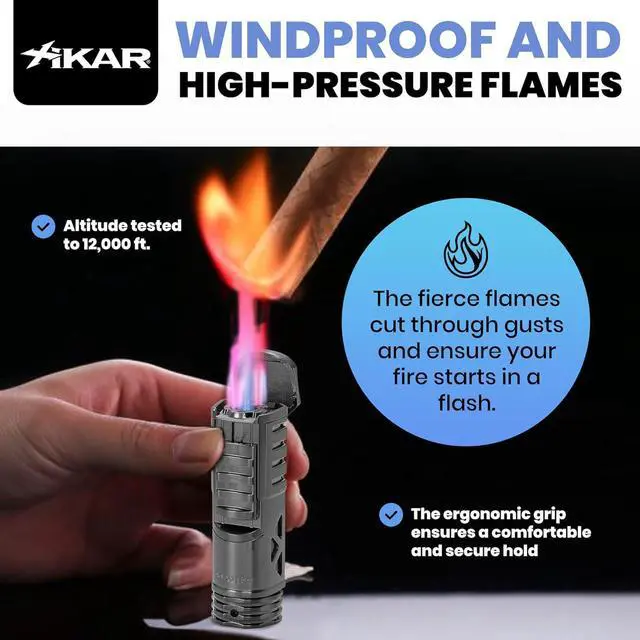 Alt view image 3 of 6 - Tactical Single-Jet Lighter, Gunmetal - Powerful Flame, Rugged Design with Rest Feature, Pocket Clip, EZ-View Fuel Window, and Adjustable Flame Height - Ideal for Outdoor Use