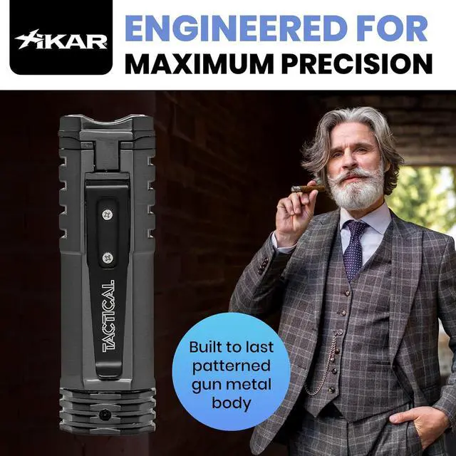 Alt view image 4 of 6 - Tactical Single-Jet Lighter, Gunmetal - Powerful Flame, Rugged Design with Rest Feature, Pocket Clip, EZ-View Fuel Window, and Adjustable Flame Height - Ideal for Outdoor Use