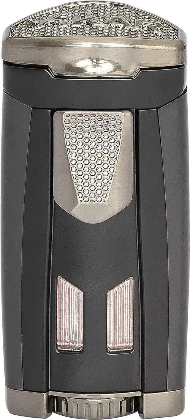 Alt view image 3 of 7 - HP3 Triple Jet Flame Butane Torch Lighter, Silver | Wind Resistant, Refillable Fuel Tank with EZ-View Window, Adjustable Flame, Easy Push Ignition, Flip-Top Lid, High Altitude Tested