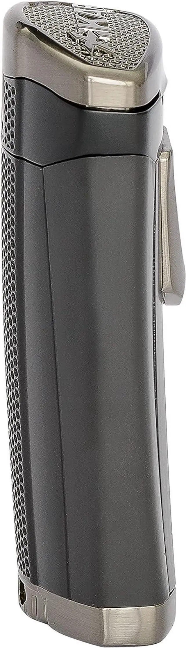 Alt view image 4 of 7 - HP3 Triple Jet Flame Butane Torch Lighter, Silver | Wind Resistant, Refillable Fuel Tank with EZ-View Window, Adjustable Flame, Easy Push Ignition, Flip-Top Lid, High Altitude Tested