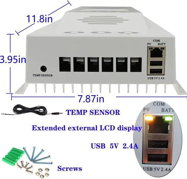 Alt view image 6 of 6 - MPPT Charge Controller 100 amp 12V/24V Auto, 100A Solar Panel Charge Regulator with Blacklight LCD Display Max 100V for Lead-Acid Sealed Gel AGM Flooded Lithium Battery+1.5M LCD485