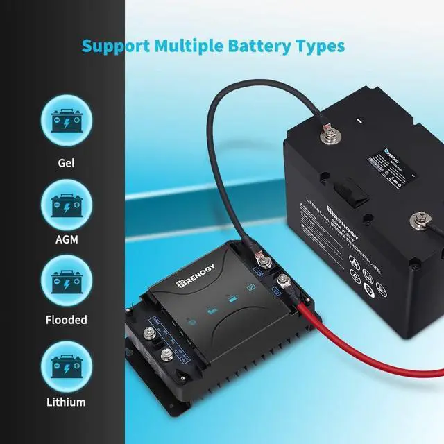 Alt view image 7 of 7 - 50 Amp MPPT Charge Controller 12V MPPT Solar Charge Controller, Capable for Solar Panel and Alternator Power Input, with DC to DC Battery Charger Function, for Gel, AGM, and Lithium Batteries