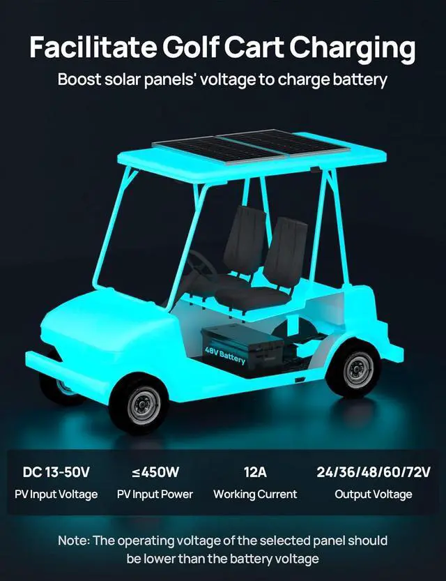 Alt view image 2 of 7 - 12A Boost MPPT Solar Charge Controller Solar Panel Regulator for 48V/60V/72V Lead-Acid, LiFePO4, Gel, Flooded Batteries .etc in Golf Cart Electric Vehicles and Solar System