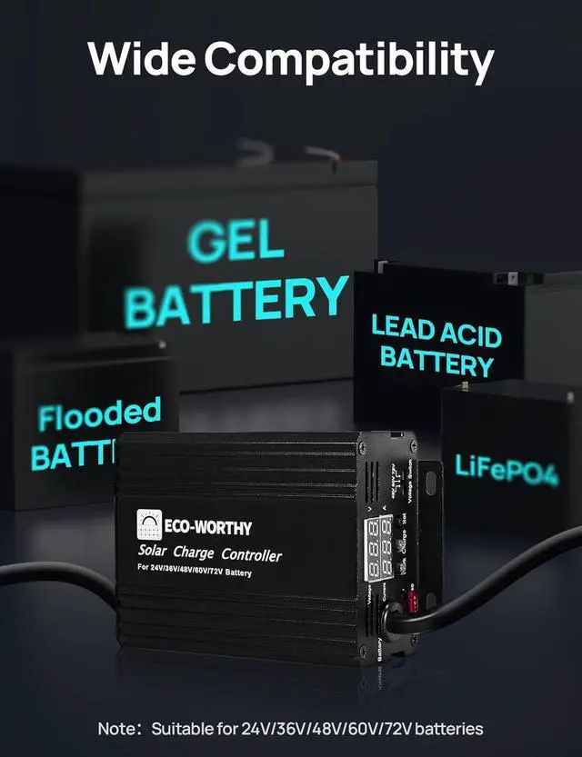 Alt view image 3 of 7 - 12A Boost MPPT Solar Charge Controller Solar Panel Regulator for 48V/60V/72V Lead-Acid, LiFePO4, Gel, Flooded Batteries .etc in Golf Cart Electric Vehicles and Solar System